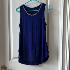 Embellished Blue Sleeveless Tank Top